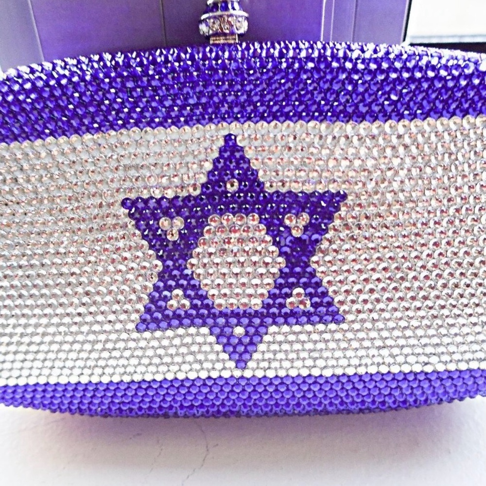 Israel Flag Star of David Silver and Blue Luxury Crystal Clutch Purse NEW